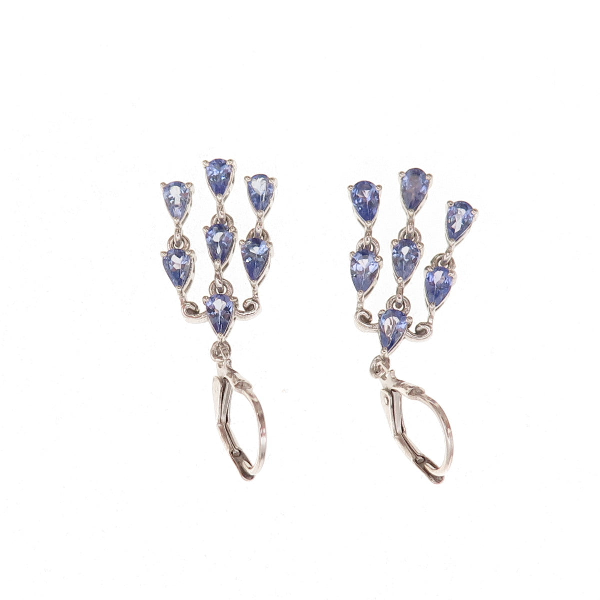 Chuck Clemency 925 Sterling Silver Real Pear-Cut Tanzanite Dangle Earrings