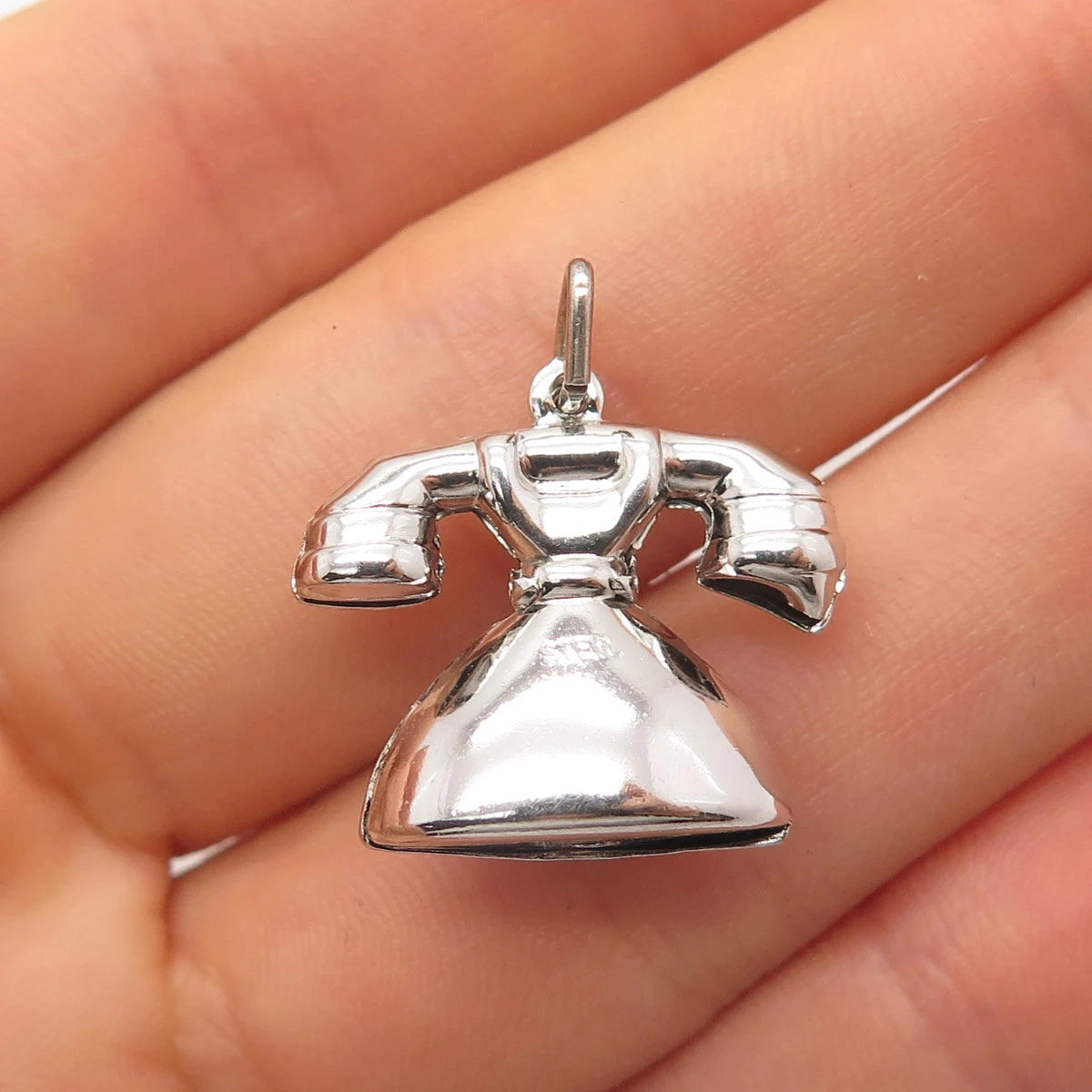 925 Sterling Silver Vintage Old Telephone 3D Minimalist Pendant