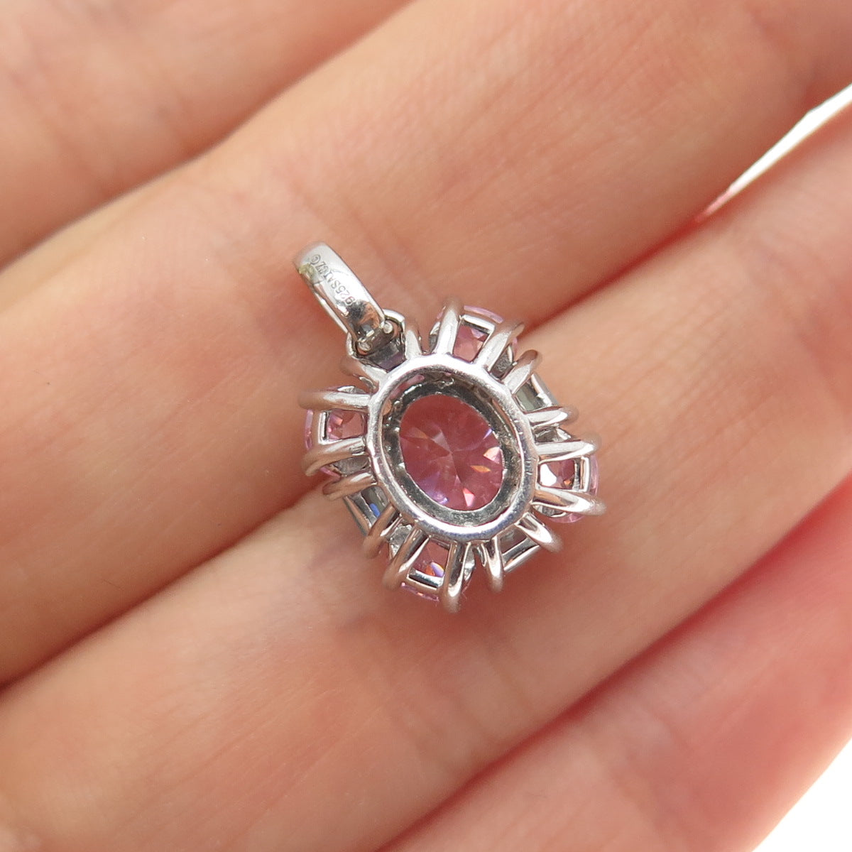 SAI 925 Sterling Silver Blue & Pink C Z Mini Charm Pendant