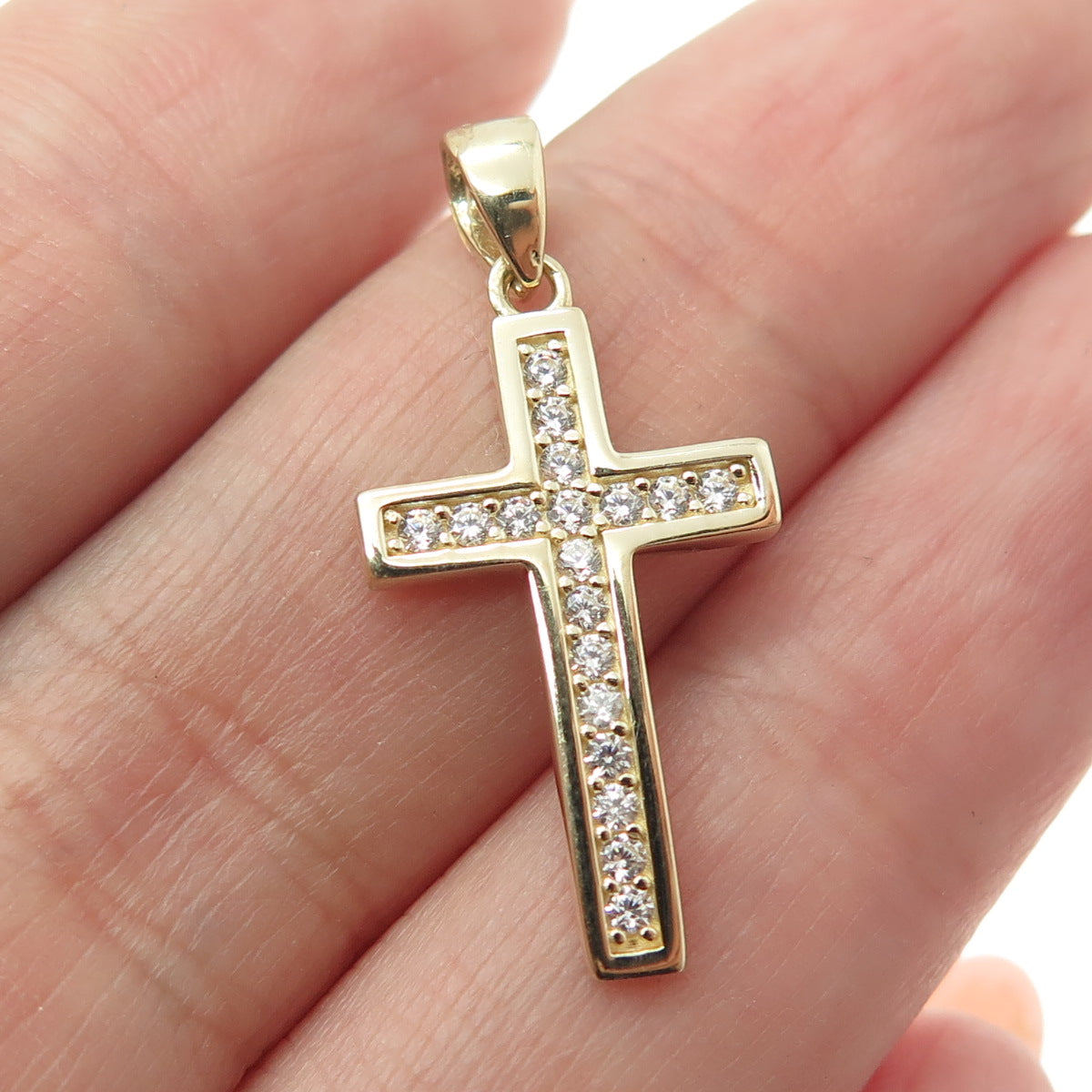 14K Yellow Gold Round-Cut C Z Cross Religious Charm Pendant