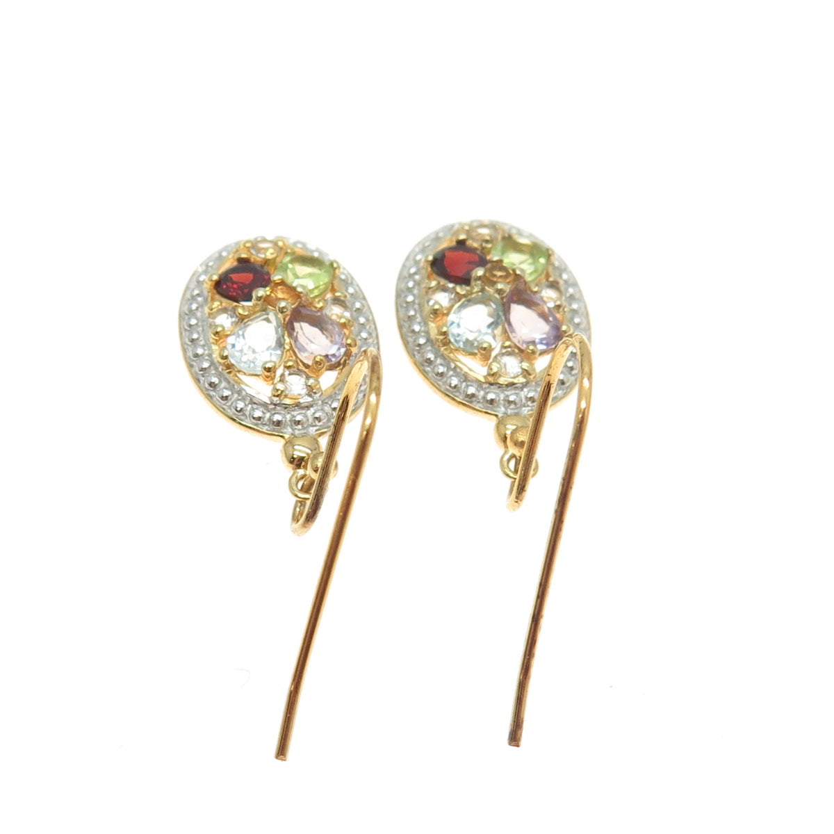 925 Sterling Silver Gold Plated Real Blue Topaz Garnet Peridot Amethyst Earrings