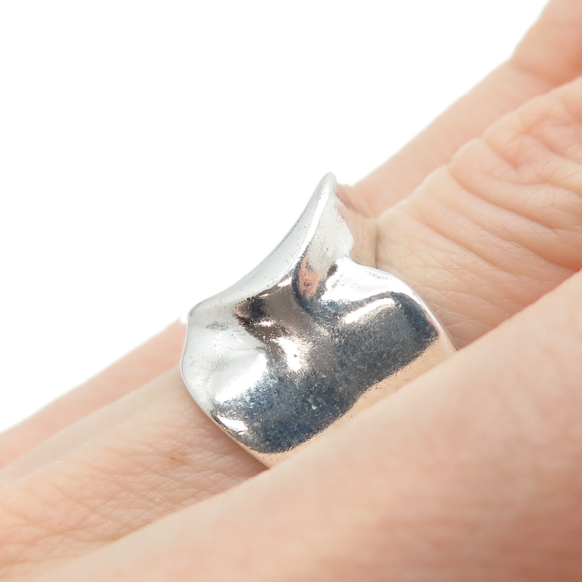 925 Sterling Silver Vintage Modernist Overlap Ring Size 5.75