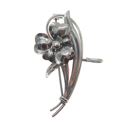 CARL ART 925 Sterling Silver 1/20 12K Gold Filled Antique Flower Oxidized Brooch