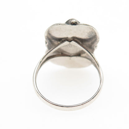 925 Sterling Silver Vintage Mexico Real Turquoise Modernist Oxidized Ring Size 6