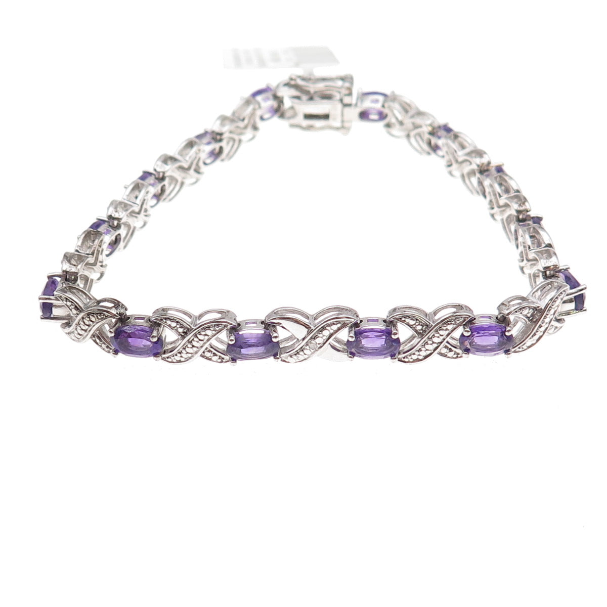 925 Sterling Silver Real Diamond & Amethyst Infinity Link Bracelet 7.25"
