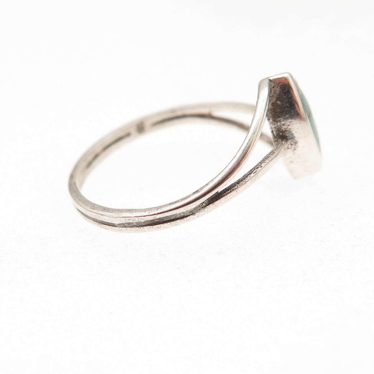 925 Sterling Silver Vintage Real Turquoise Bypass Ring Size 5.5