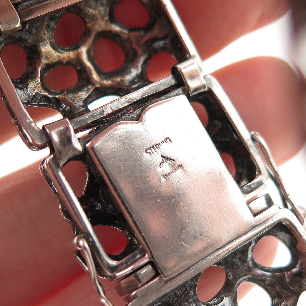 925 Sterling Silver Vintage AR Germany Modernist Panel Link Bracelet 8.25"