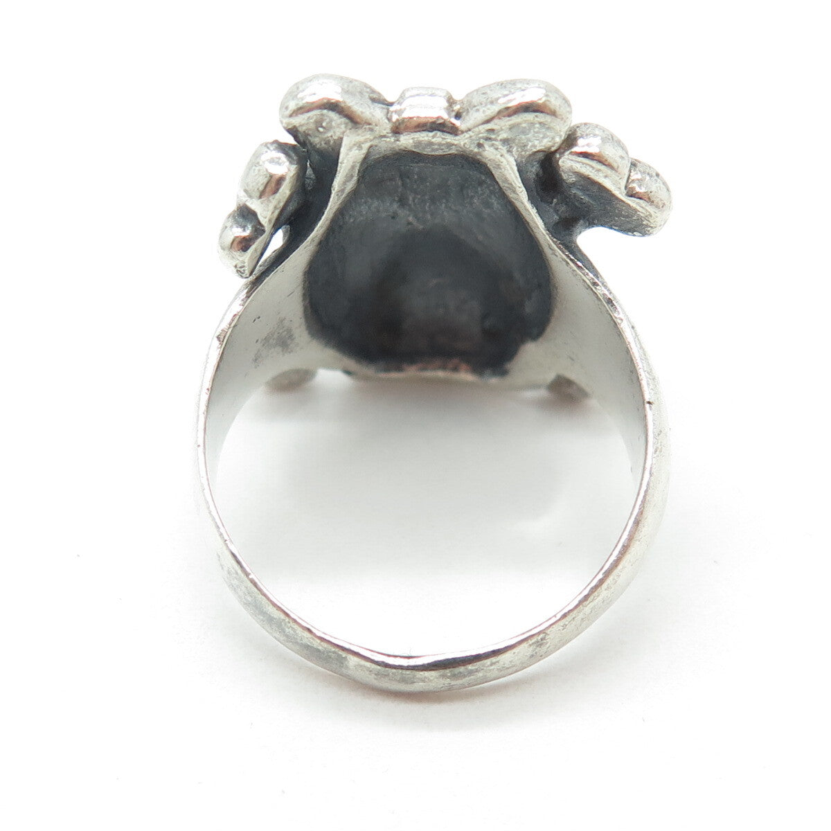 925 Sterling Silver Vintage Crossbones Bow Skull Oxidized Ring Size 10.5