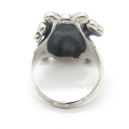 925 Sterling Silver Vintage Crossbones Bow Skull Oxidized Ring Size 10.5
