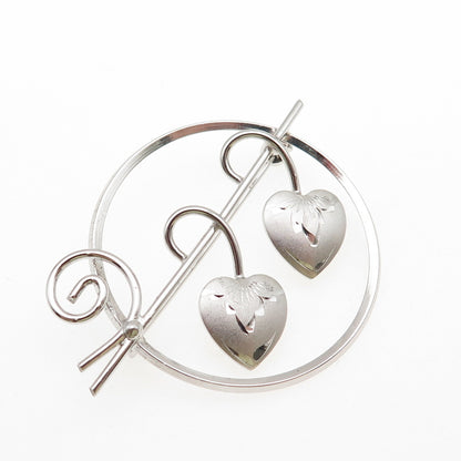D'OR 925 Sterling Silver Antique Art Deco Floral Heart Pin Brooch