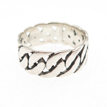 925 Sterling Silver Vintage Cuban Link Oxidized Band Ring Size 8.75