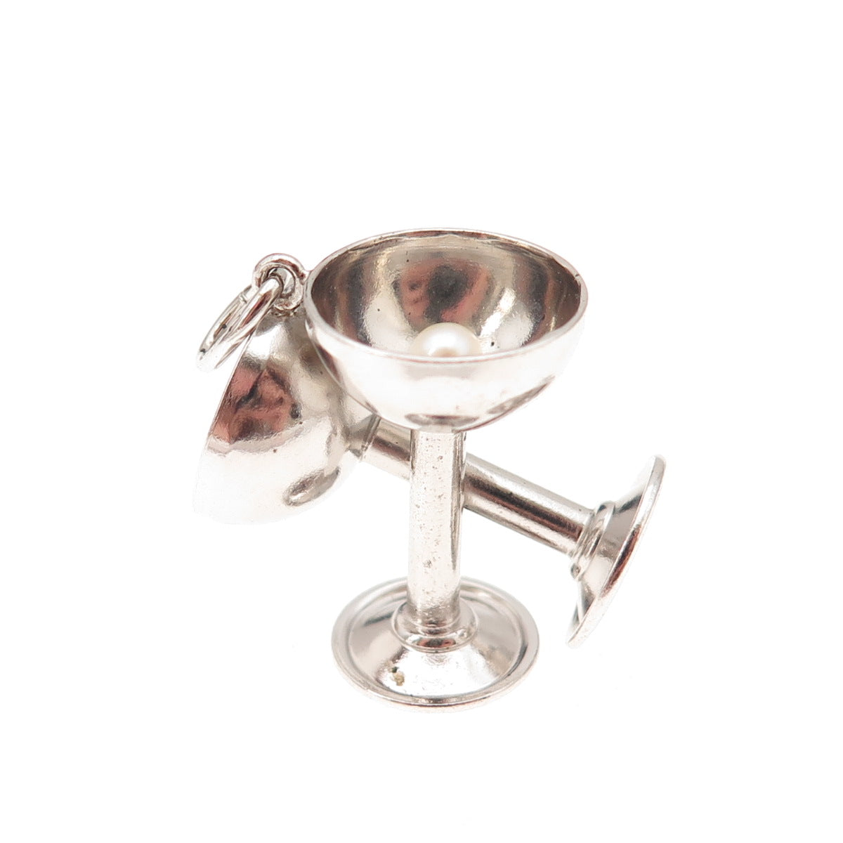 925 Sterling Silver Antique Art Deco Crossed Goblet Cups 3D Charm Pendant