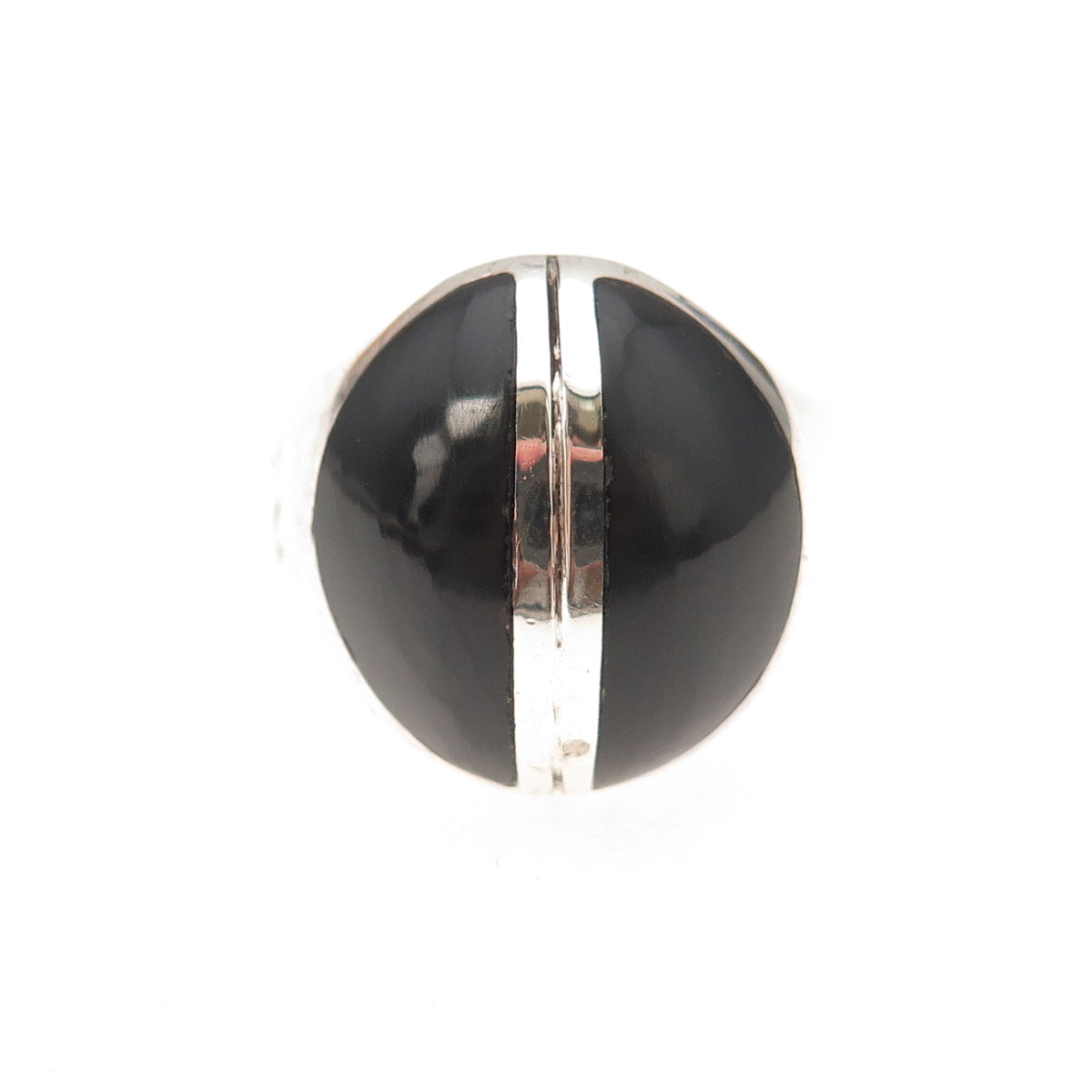 925 Sterling Silver Vintage Real Black Onyx Modernist Dome Ring Size 8