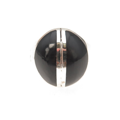 925 Sterling Silver Vintage Real Black Onyx Modernist Dome Ring Size 8