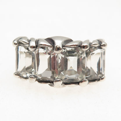 925 Sterling Silver Vintage Real Light Blue Topaz Oxidized Ring Size 10
