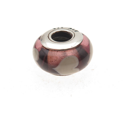 Pandora 925 Sterling Silver Murano Glass Heart Slide Bead Charm