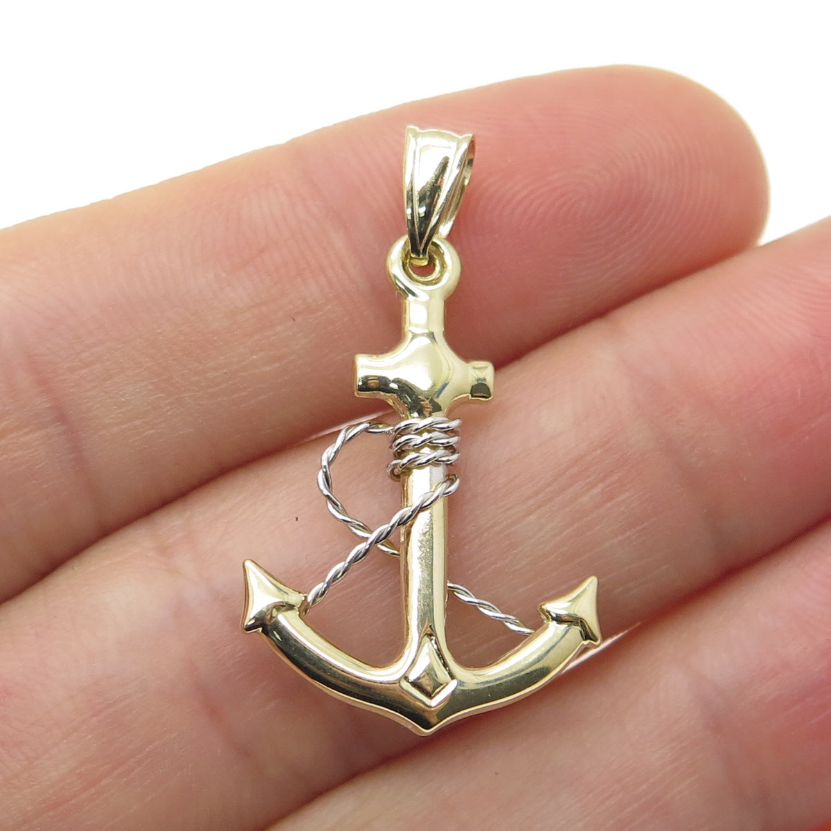 14K Yellow & White Gold Anchor Charm Pendant