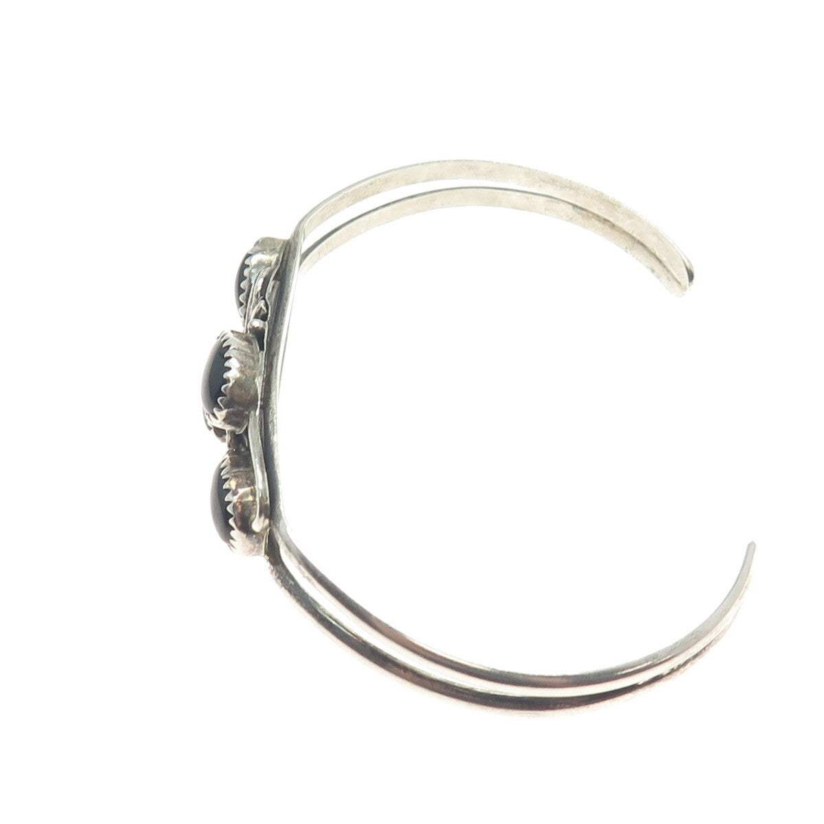 REX ABEITA NAVAJO Old Pawn Sterling Silver Black Onyx Adjustable Bracelet 6.75"