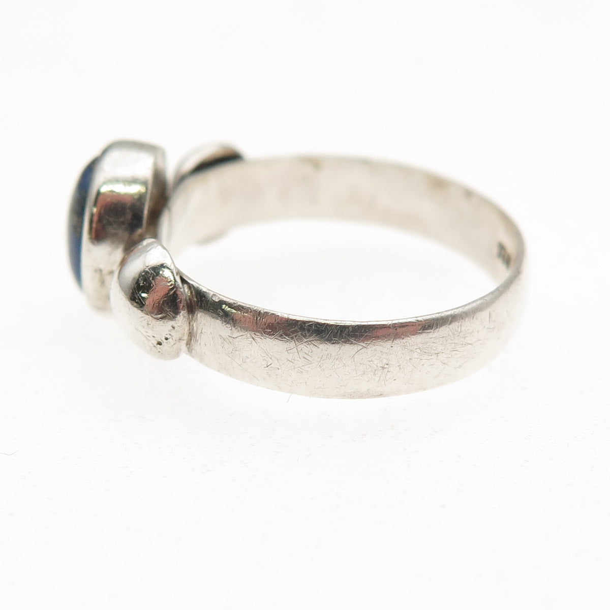 925 Sterling Silver Vintage Real Lapis Modernist Oxidized Ring Size 6.5