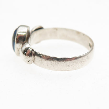 925 Sterling Silver Vintage Real Lapis Modernist Oxidized Ring Size 6.5