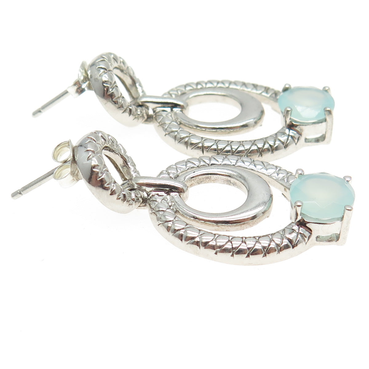 925 Sterling Silver Real Milky Aquamarine Door Knocker Earrings