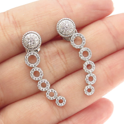 925 Sterling Silver Pave C Z Dangling Earrings