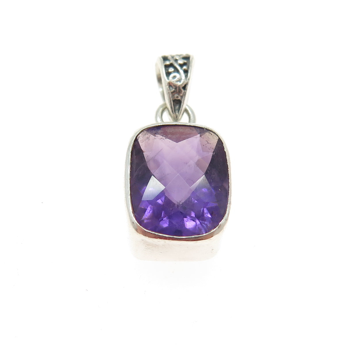 925 Sterling Silver Vintage Real Amethyst Gemstone Minimalist Pendant