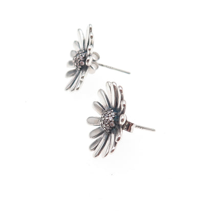 Pandora 925 Sterling Silver C Z Daisy Flower Earrings