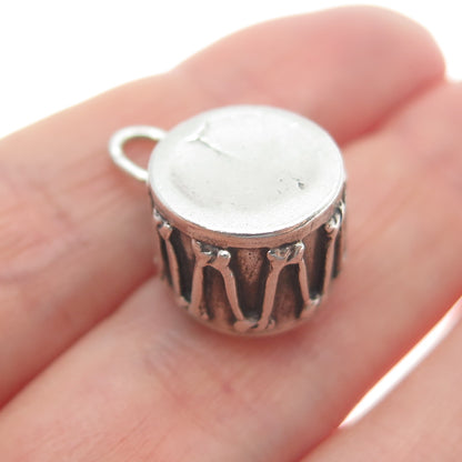 925 Sterling Silver Vintage Drum Oxidized Minimalist 3D Charm Pendant