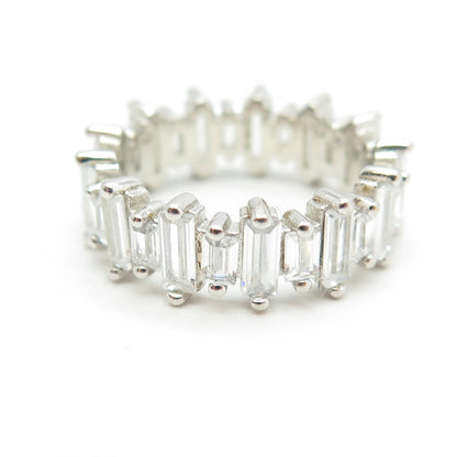 925 Sterling Silver C Z All Around Eternity Band Ring Size 5