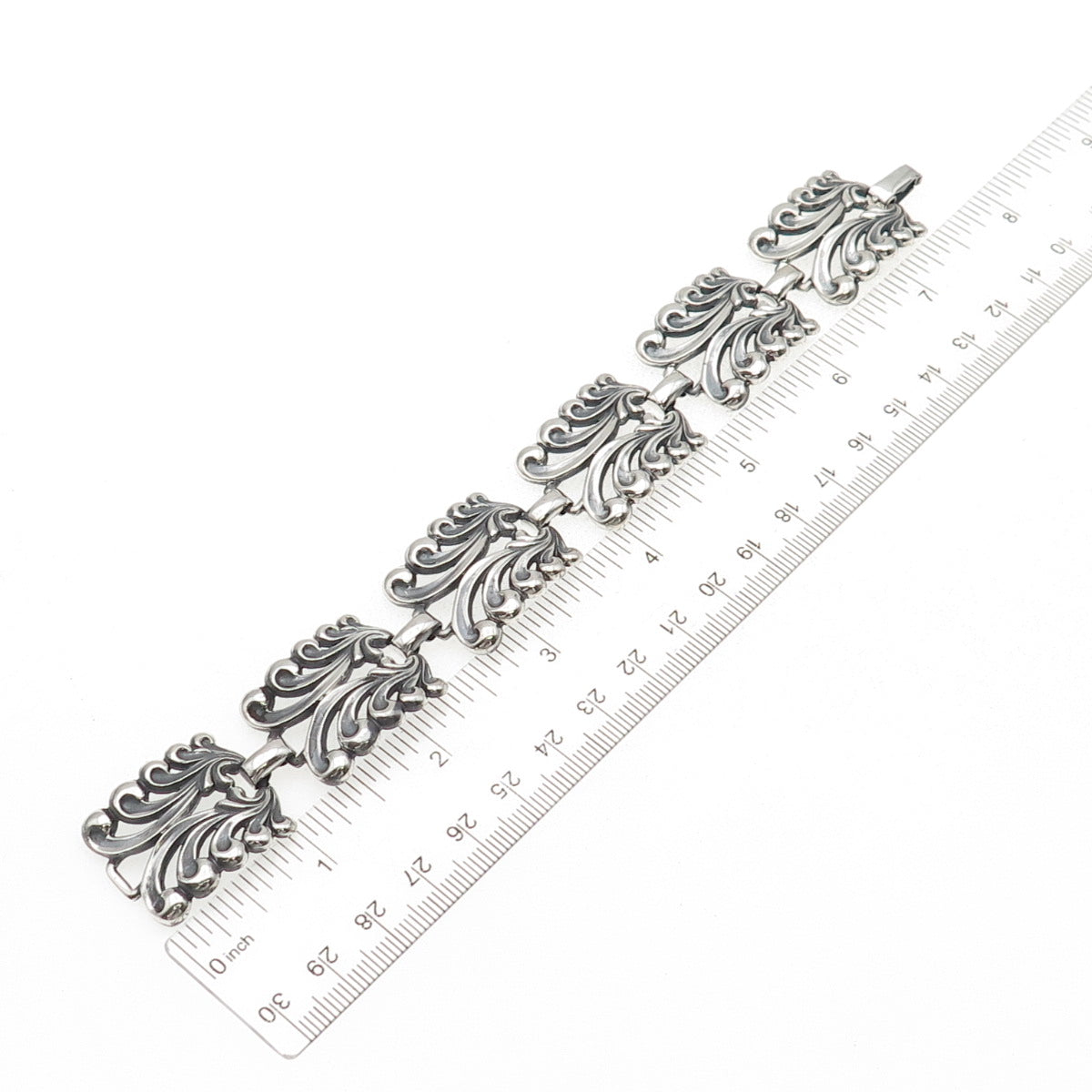 Danecraft 925 Sterling Silver Antique Art Deco Floral Panel Link Bracelet 7.75"