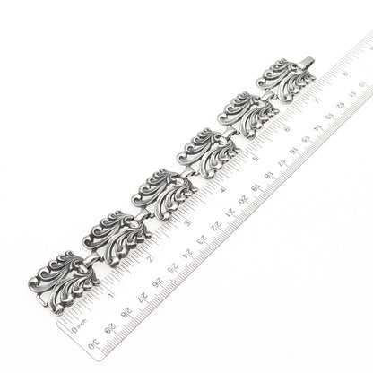 Danecraft 925 Sterling Silver Antique Art Deco Floral Panel Link Bracelet 7.75"