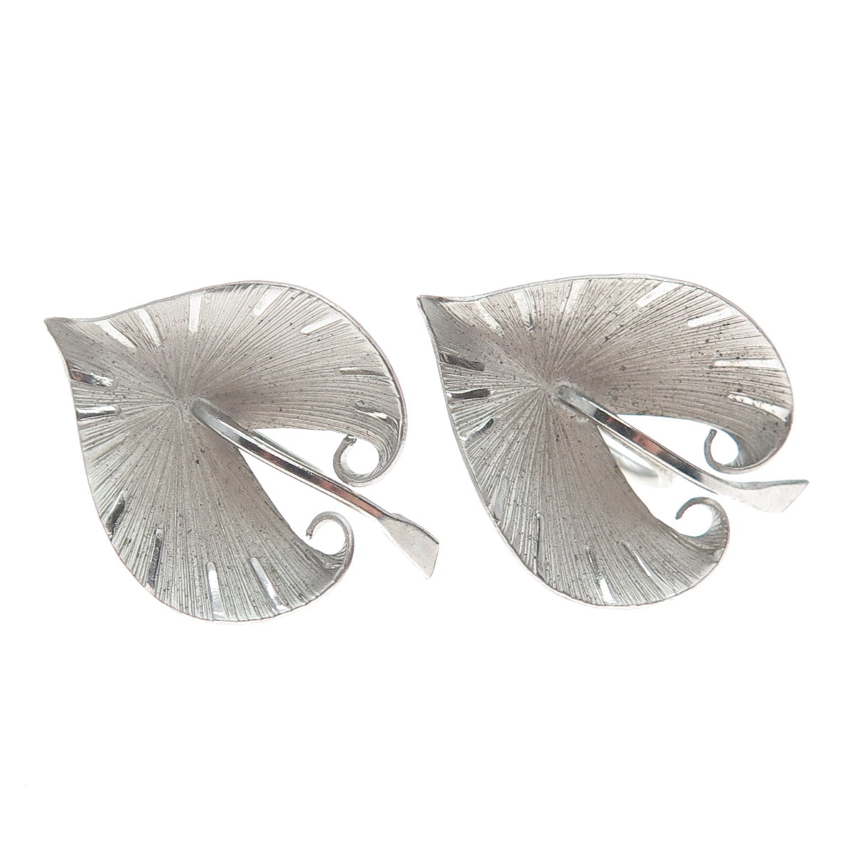 BINDER BROTHERS 925 Sterling Silver Vintage Leaf Screw Back Earrings