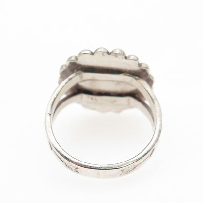 Old Pawn 925 Sterling Silver Vintage Southwestern Sun Beaded Tribal Ring Size 4