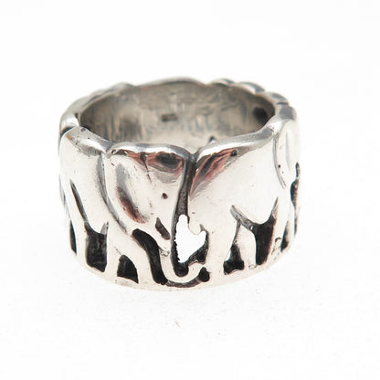 925 Sterling Silver Vintage Elephant Family Oxidized Ring Size 7