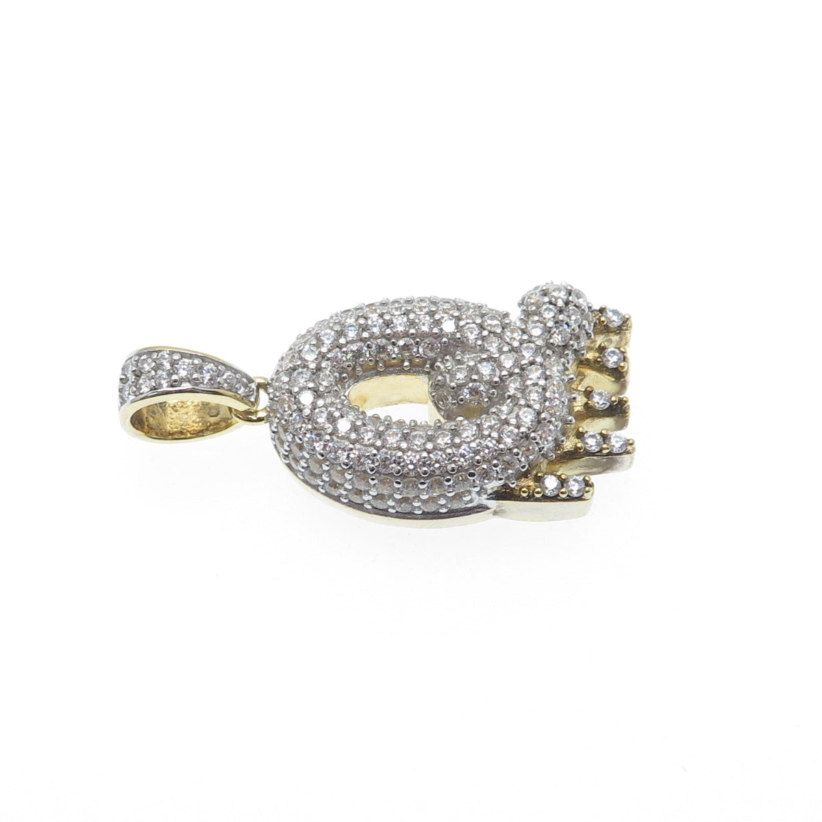 925 Sterling Silver Gold Plated Round-Cut Shaped C Z Letter Q Sparkle Pendant