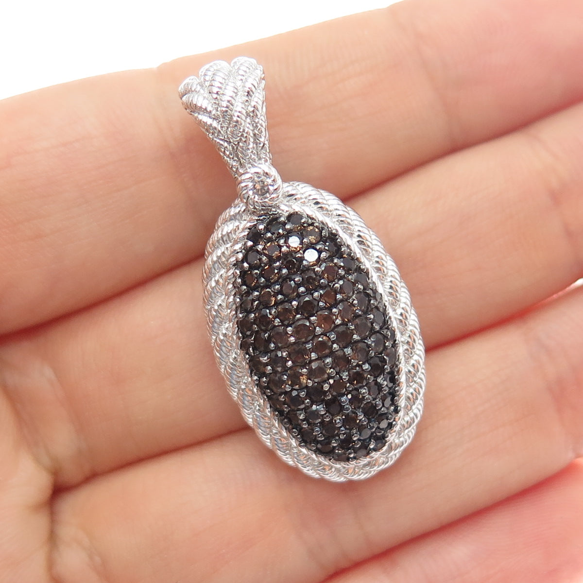 JUDITH RIPKA 925 Sterling Silver Real Smoky Quartz & C Z Charm Pendant