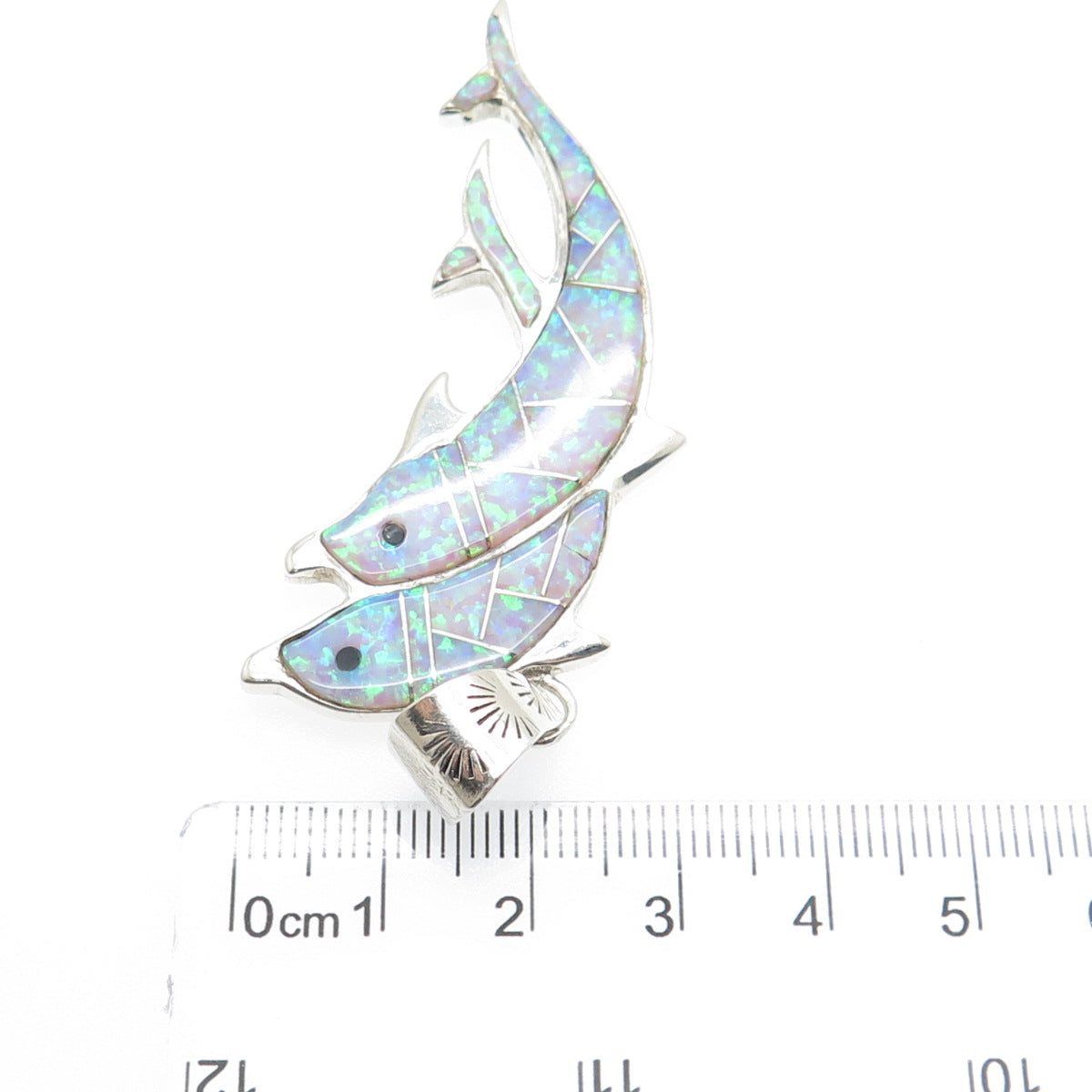 CALVIN PETERSON NAVAJO Old Pawn 925 Sterling Vintage Opal & Onyx Dolphin Pendant
