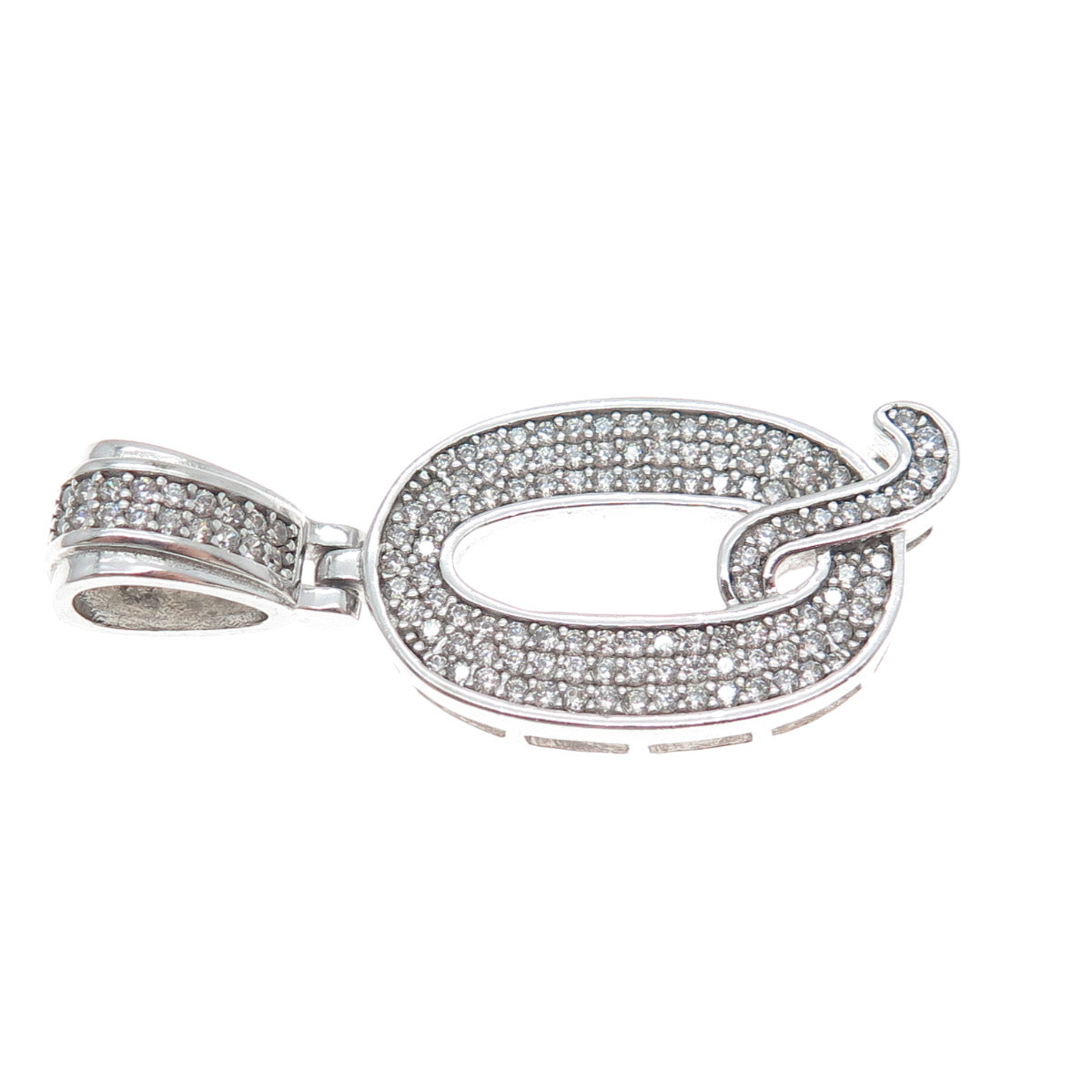 925 Sterling Silver Round-Cut Shaped C Z Letter Q Initial Sparkle Pendant