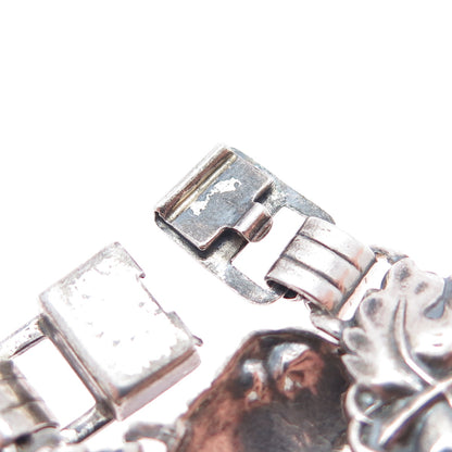 925 Sterling Silver Antique Grape Floral Oxidized Bracelet 7.25" PAT. 236854