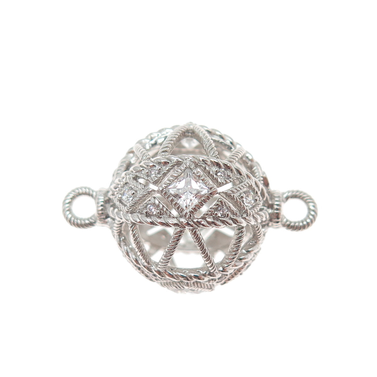 925 Sterling Silver Round-Cut C Z Bead Charm for Bracelet / Necklace