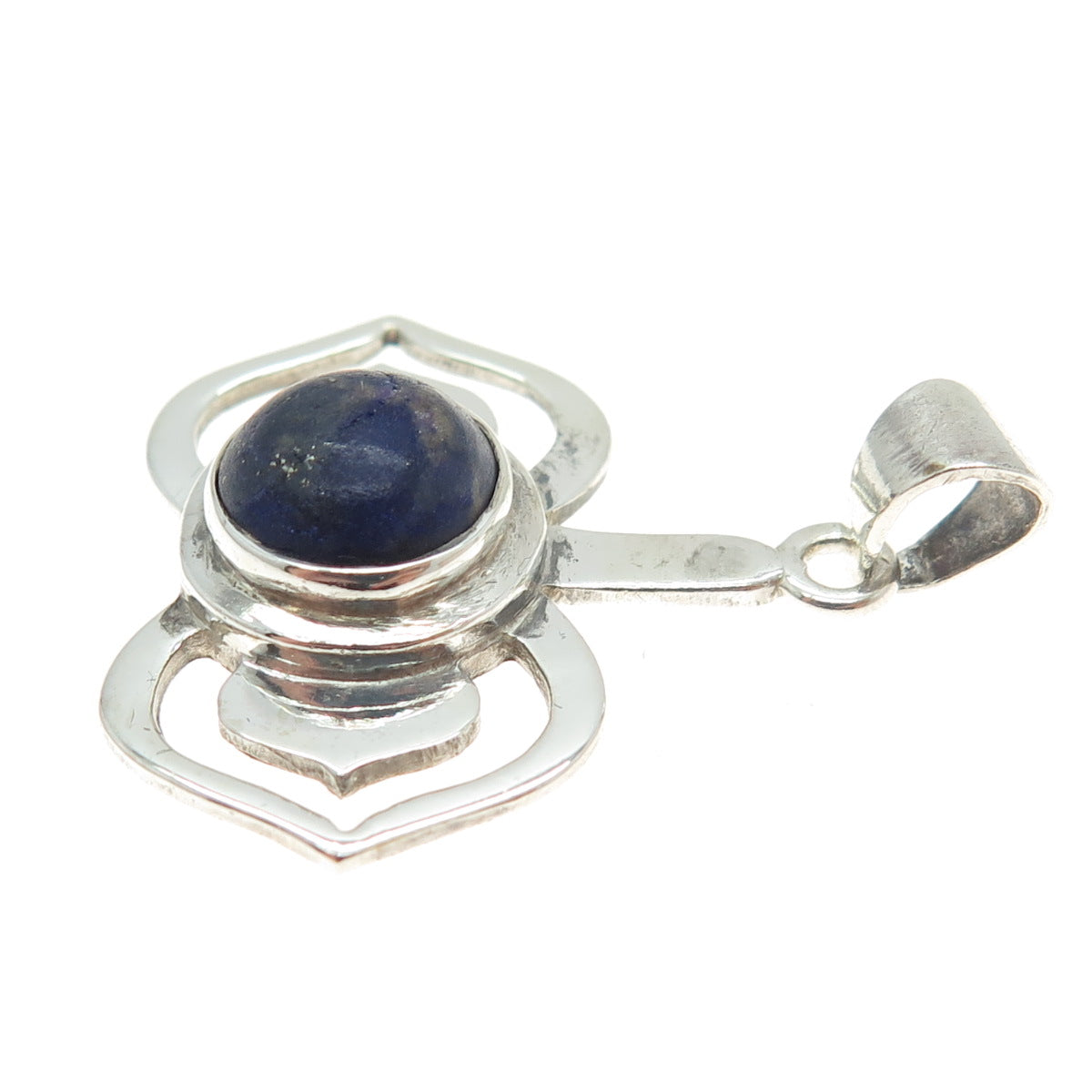 925 Sterling Silver Vintage Real Lapis Lazuli Modernist Floral Pendant