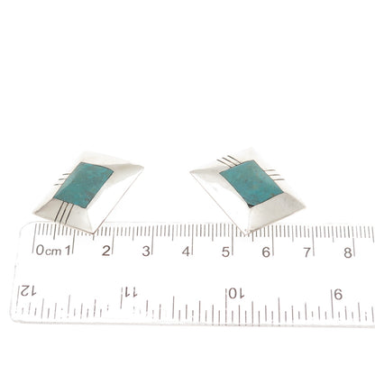 Old Pawn Sterling Silver Vintage Southwestern Turquoise Tribal Clip On Earrings