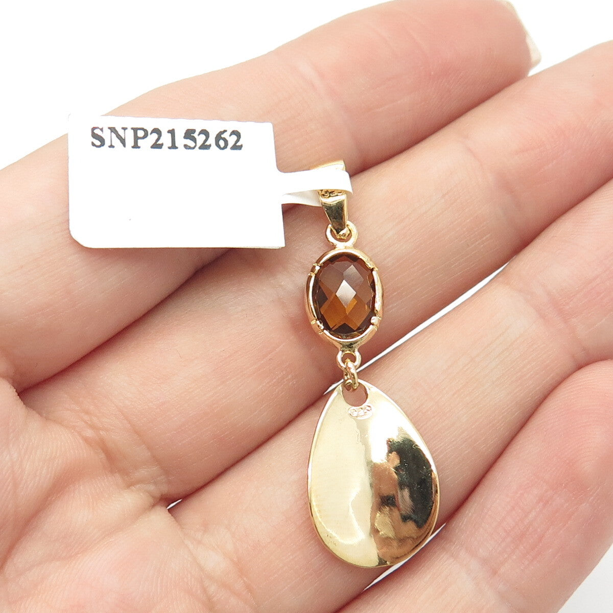925 Sterling Silver Gold Plated Real Citrine Gemstone Hammered Finish Pendant