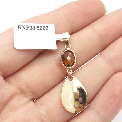 925 Sterling Silver Gold Plated Real Citrine Gemstone Hammered Finish Pendant