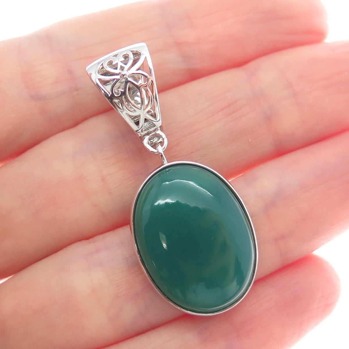 925 Sterling Silver Real Green Chalcedony Gemstone Minimalist Pendant