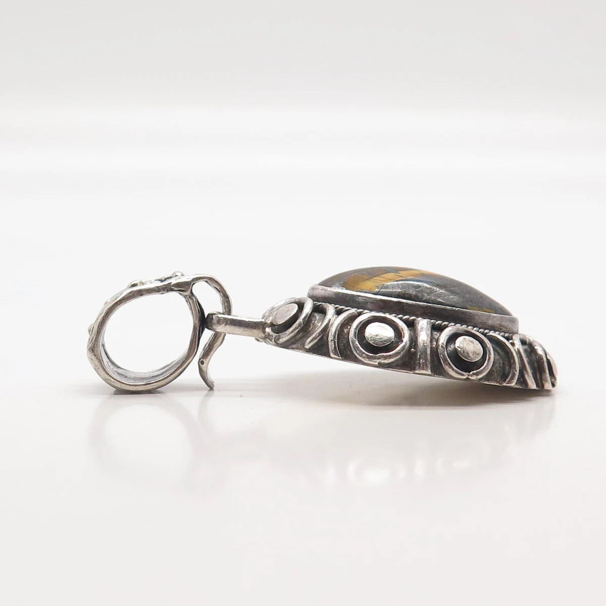 925 Sterling Silver Vintage Saville Real Tiger Eye Gemstone Pendant