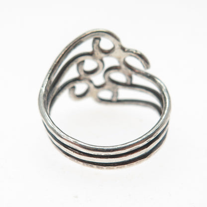 925 Sterling Silver Vintage Modernist Swirl Oxidized Ring Size 7.25