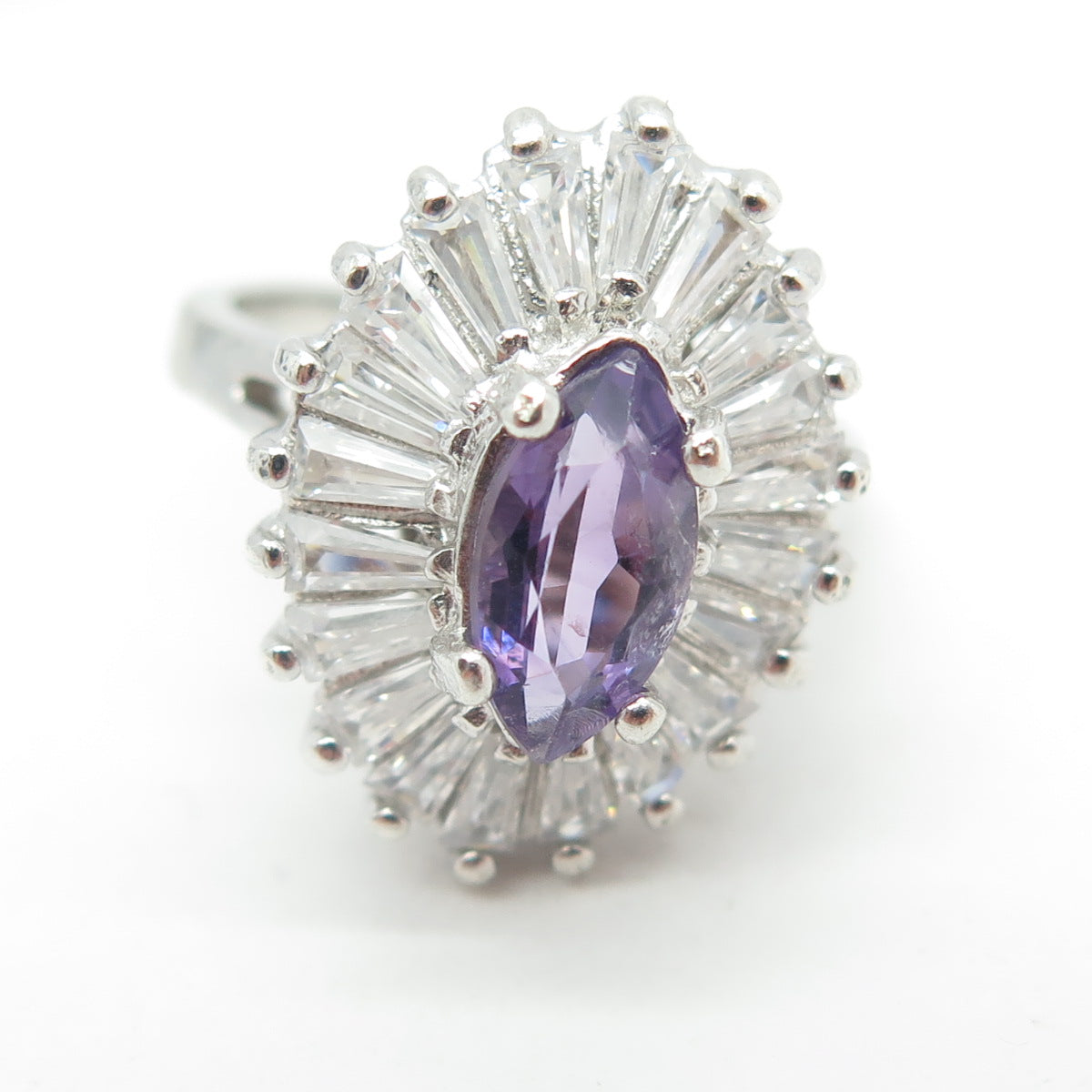 J. JACK LINDENWOLD 925 Sterling Silver Real Amethyst & C Z Ring Size 7