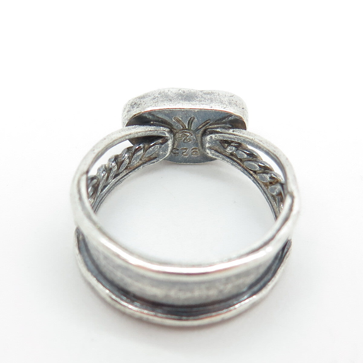 RADIANT SUN 925 Sterling Silver Vintage Blue Glass Modernist Ring Size 7.75